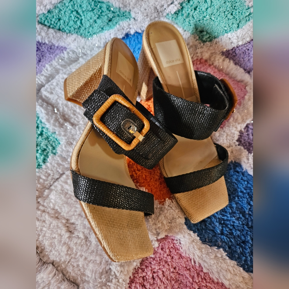 DOLCE VITA Posy Heels in black Raffia sz8 - Picture 2 of 8